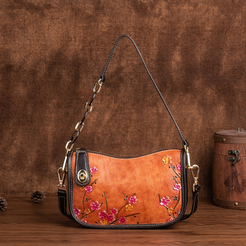Retro First-Layer Cowhide Fashionable Simple Shoulder Bag THRU7